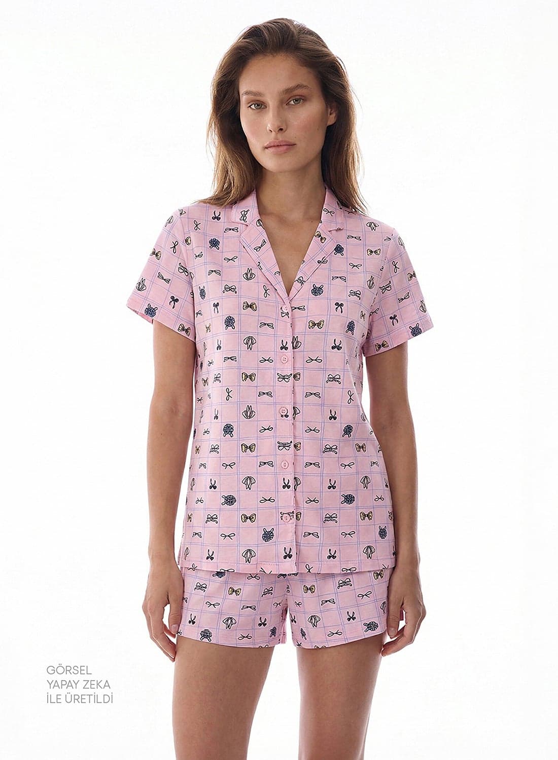 Penti Women's Cotton Lounge Cute Bows Shirt & Shorts Set - Pink