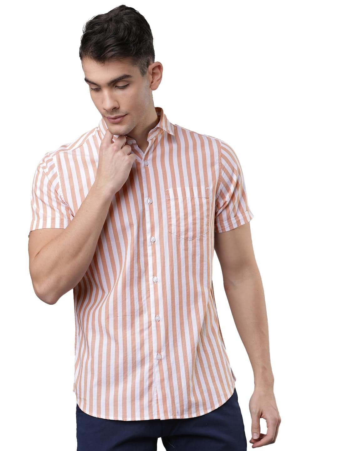 Highlander Men's Slim Fit Shirts | Striped | Half Sleeves | Spread Collar | Casual Shirts | Men Shirts