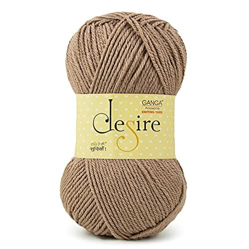 Ganga Acrowools Acrylic Desire Hand Knitting and Crochet Yarn. Pack of 1 Ball - 100Gms. Shade No - Dsr022, Wood Brown