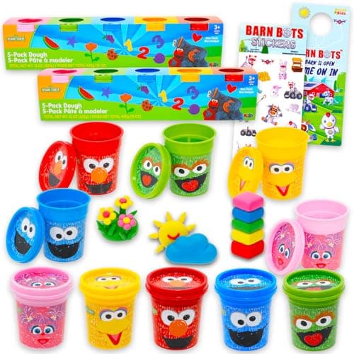 Sesame Street Modeling Dough Play Set Bundle with 10 Moldable Dough 3 Oz Tubs Featuring Elmo Big Bird Cookie Monster More Plus Stickers Sesame Street Sensory Activities for Kids