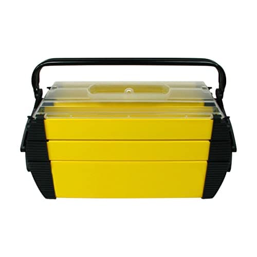 Portable Tool Box - Storage Compartments for Tools, Parts, Crafting Supplies or Tackle by Stalwart - Cantilever Toolbox, 18"L x 11.8"W x 8.25"H, Black/Yellow