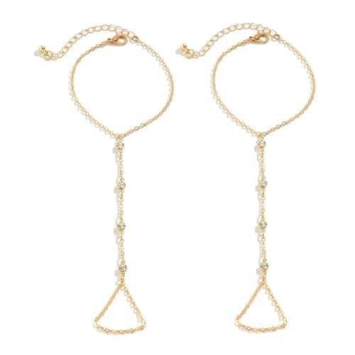 Zytiqt 2 Pieces Ring Bracelet, chain Bracelet for Women, Hand Chain for Women, Hand Accessories, Suitable for Formal Events, Parties, Wear, Holiday Gifts, Birthday Gifts(Golden)