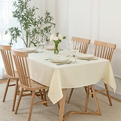 maxmill Slubby Texture Tablecloth Water Resistance Antiwrinkle Spillproof Soft Washable Jacquard Table Cloth for Dining Room, Buffet Banquet Parties Holiday Dinner, Rectangular 60 x 104 Inch, Ivory