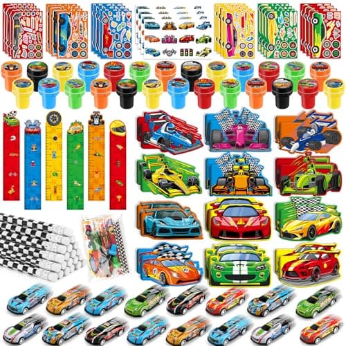 BenLouis 192Pcs Race Car Party Favors Racing Theme School Stationery Set Bulk for Kids Fast Racecar Wheel Birthday Party Goodie Bag Stuffers Classroom Gifts Rewards Pinata Filler
