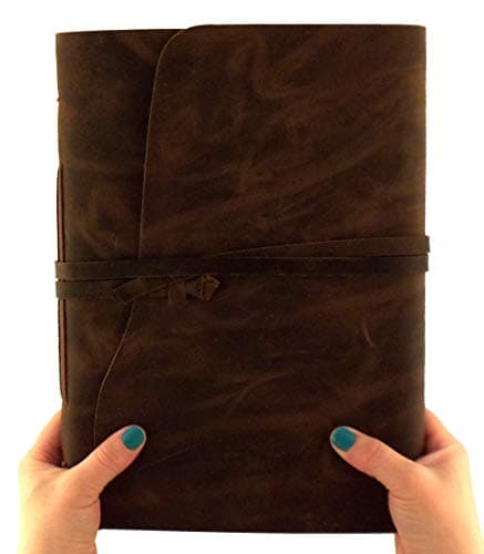 Large Rustic Genuine Leather Photo Album - Scrapbook Style Pages, Gift Box Included - Holds 200 4x6 or 5x7 Photos