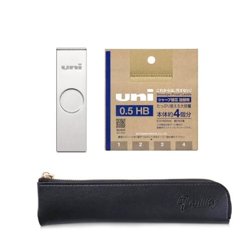 Uni Metal Case + Uni Refill 0.5mm HB, Black slim pen case