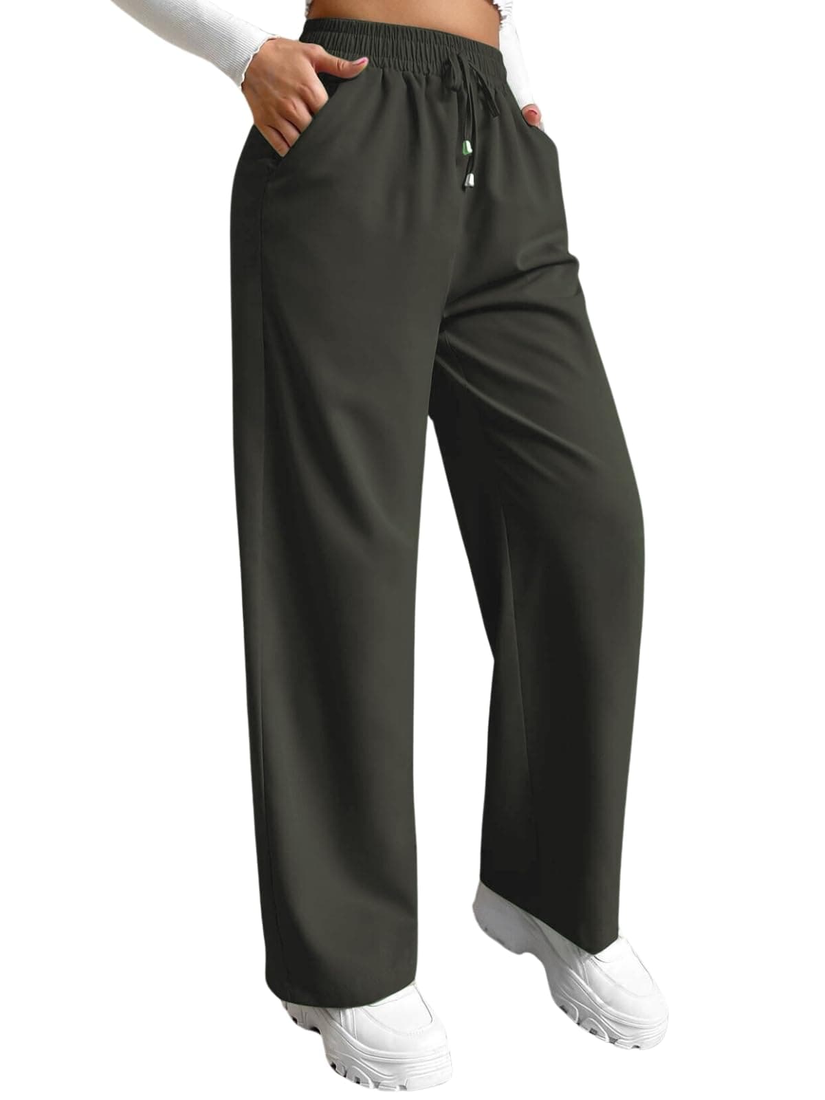 LERIYA Fashion High Waist Trousers for Women – Flared Korean Style Formal Pants | Elegant Workwear for Office, College & Events Green