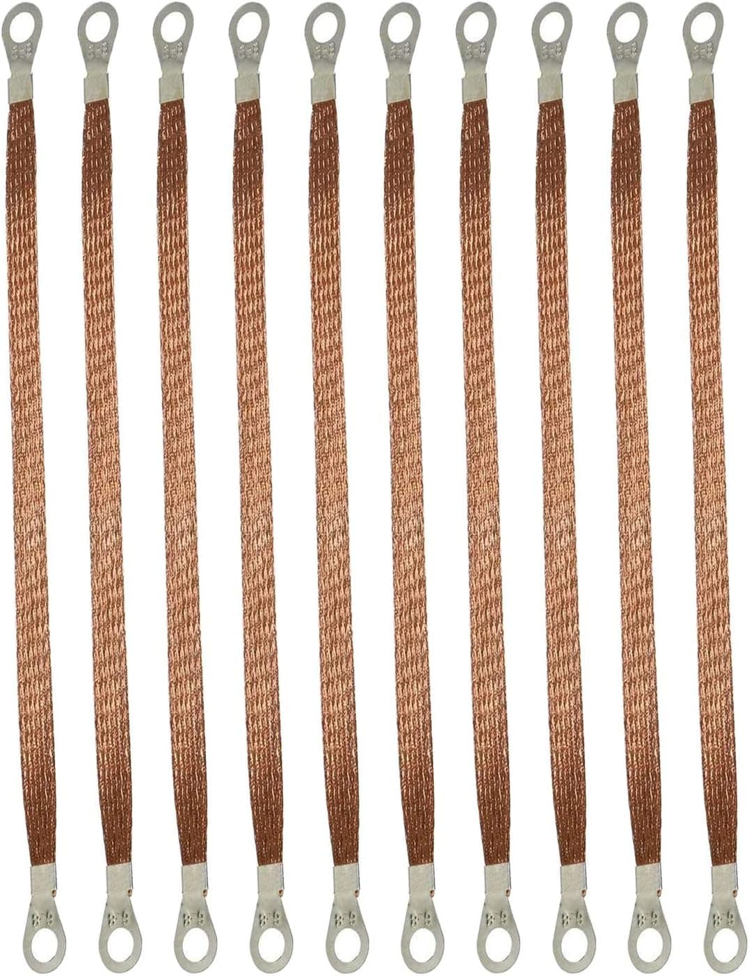 MEETOOT 10pcs 300mm Braided Ground Strap Automotive Engine Copper Ground Strap Wire with Terminals