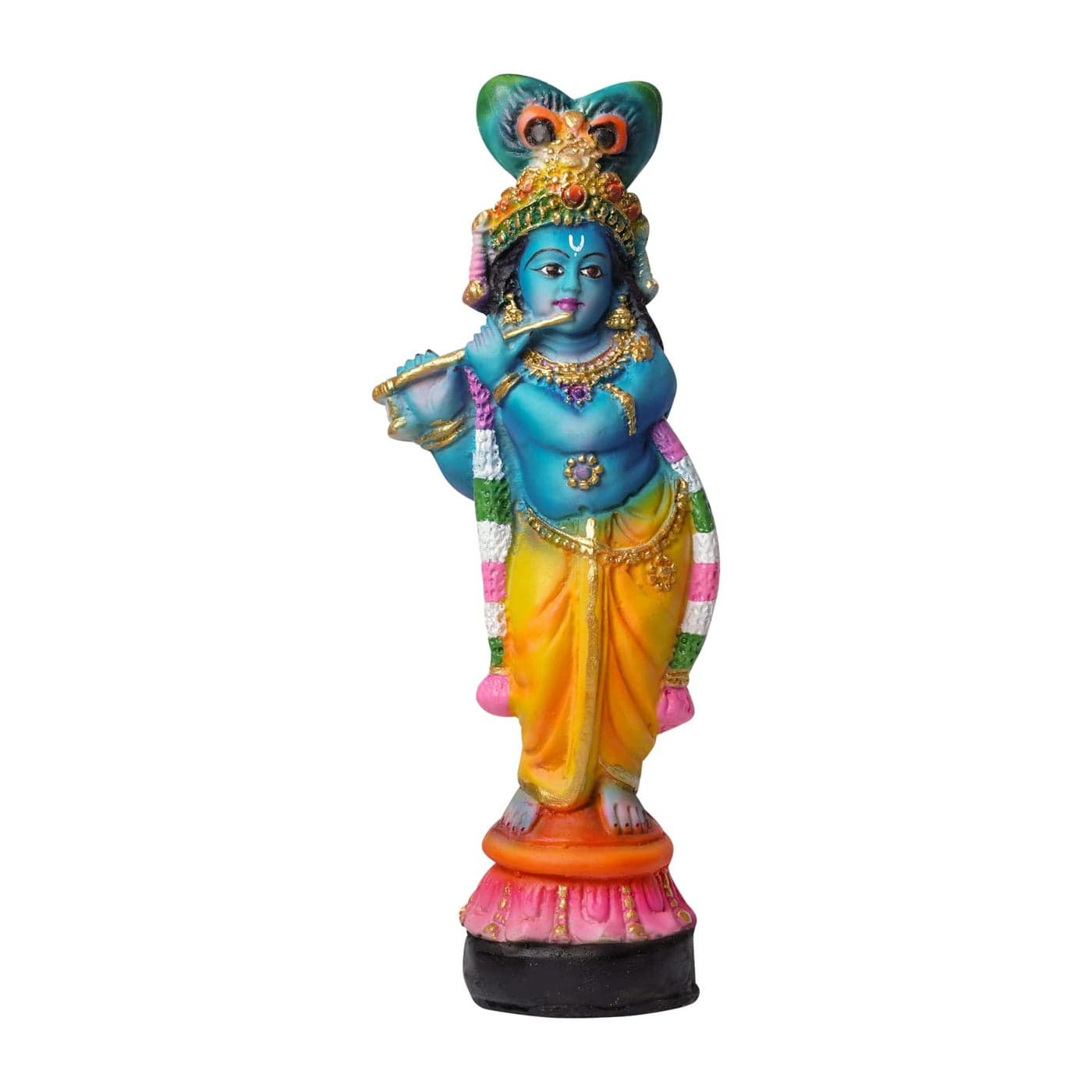 Newven Resin 1 Feet Handcrafted Krishna Murti Showpiece Idol Decorative Statue Figurine For Home Decor Craft Gifts For House Warming For Living Room Multicolour