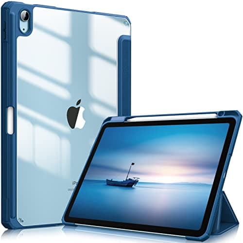 Fintie Hybrid Slim Case for iPad Air 11-inch M3 (2025) / M2 (2024), iPad Air 5th (2022) / 4th Generation (2020) 10.9 Inch - Shockproof Cover with Clear Back Shell & Pencil Holder, Marine Blue