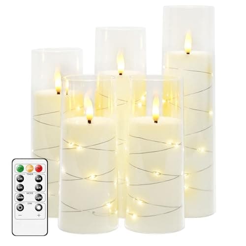 kakoya Flameless LED Candles with Timer 5 Pc Flickering Flameless Candles for Romantic Ambiance and Home Decoration Stable Acrylic Shellwith Embedded Star StringBattery Operated CandlesWhite