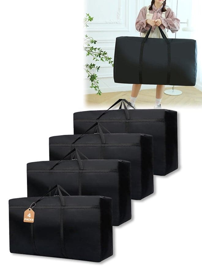 4 PCS Extra Large Moving Bags with Strong Zippers & Carrying Handles,Storage Totes for Clothes,Blanket, Bedding,Waterproof Foldable Oxford Fabric Bag (Black)