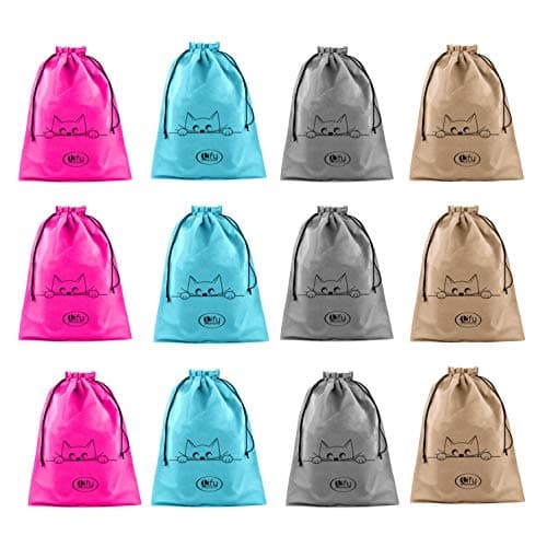 Lify Travel Shoe Bags, Portable Travel Shoe Tote Bags - Packing Organizers for Men and Women- Plain- Pack of 12 Piece (Pink (3Pcs)+ Aqua Blue(3Pcs)+Grey(3Pcs)+Beige(3Pcs))