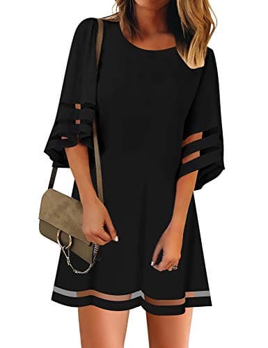 LookbookStore Casual Summer Little Black Dress for Women Cute Going Out Dress 2026 Crewneck 3/4 Bell Sleeve Shift Black Dresses for Women Funeral Size XXL
