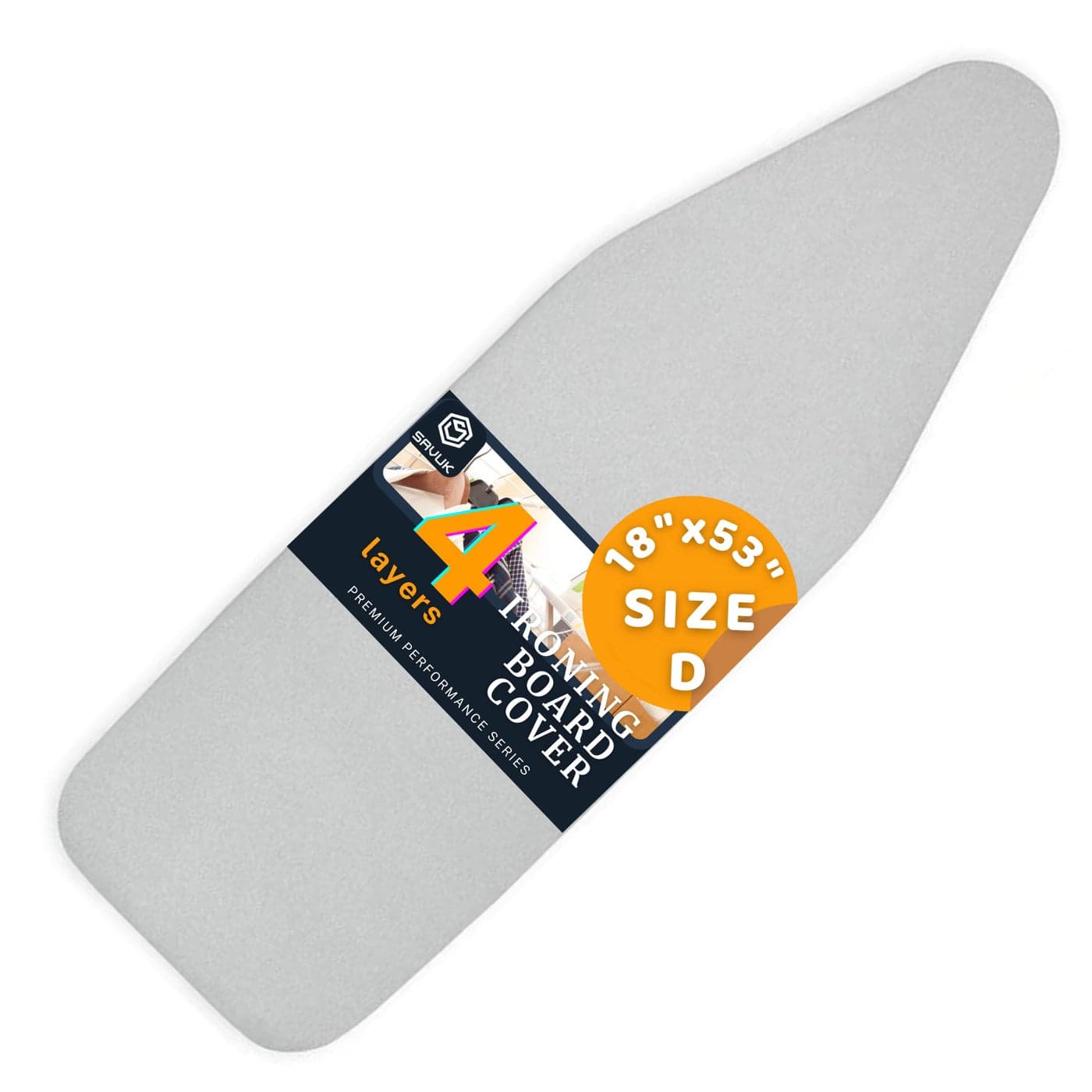 SAVUK Ironing Board Cover and Pad Standard Size Silicone Coated 4 Layers 18x53 inch Extra Heavy Duty Thick Padding Heat Reflective Non Stick Scorch and Stain Resistant Silver 18 X 53