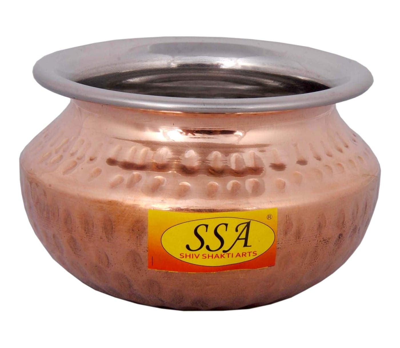 Shiv Shakti Arts® Steel Copper - Punjabi & Rajasthani Hammer Design - Handi for Serving Food(No.1-400 ML)