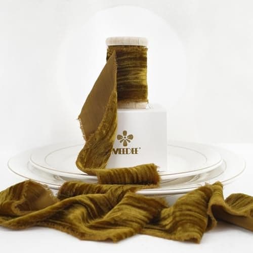 MEEDEE Velvet Ribbon 2 Inch Brown Frayed Ribbons 2 Rolls 4 Yards Crinkle Crushed Ribbons Wide Brown Velvet Ribbon for Christmas Tree Gift Wrapping Holiday Decor Wedding Favors
