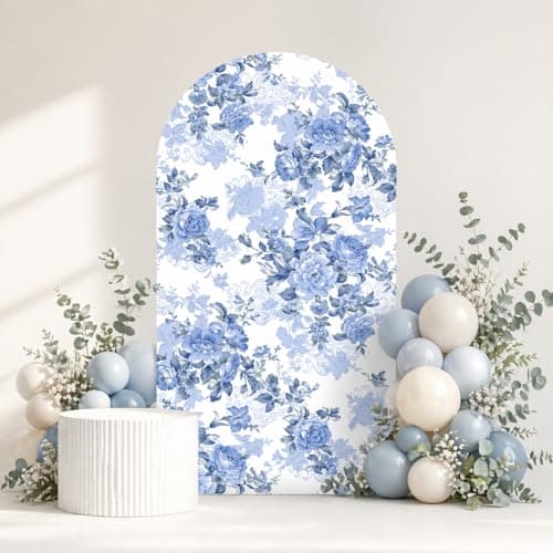 Arch Backdrop Cover Baby in Bloom Baby Shower Arch Stand Spandex Fabric Cover Blue Flowers Floral Pink Bows Girls Birthday Party Baptism Decorations 26X6ftG3854