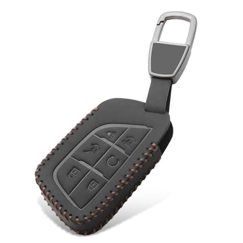 Compatible with Cadillac Key Fob Cover,Leather Car Key Fob Case with Keychain Fit for 2020-2025 CT5 CT6 XTS XT4 XT5 XT6 ATS Escalade ESV Accessories (Black-Model B)