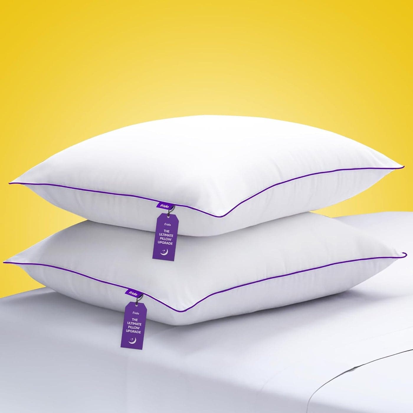Frido Ultimate Cozy Sleeping Pillow High Density Gel Microfiber Bed Pillow Breathable HypoAllergenic Cushion for Bed Bed Pillow for Long Lasting Fluffiness King Size White Pack of 2