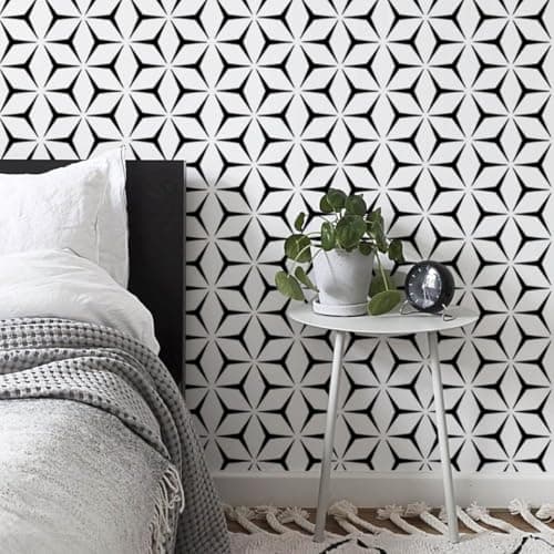 TEKCOOL Wall Paper Peel and Stick Modern Black Wallpaper Peel and Stick Boho Geometric Black Contact Paper for Cabinets and Drawers Renter Friendly Self-Adhesive Removable Waterproof 17.7” x 118”