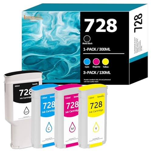728 Ink Cartridges 4Pack 300ml Matte Black 130ml CyanMagentaYellow Lomenti Compatible HP 728 Ink Cartridge F9J68A F9J67A F9J66A F9J65A for DesignJet T830 MFP T730 Large Format Plotter Printer