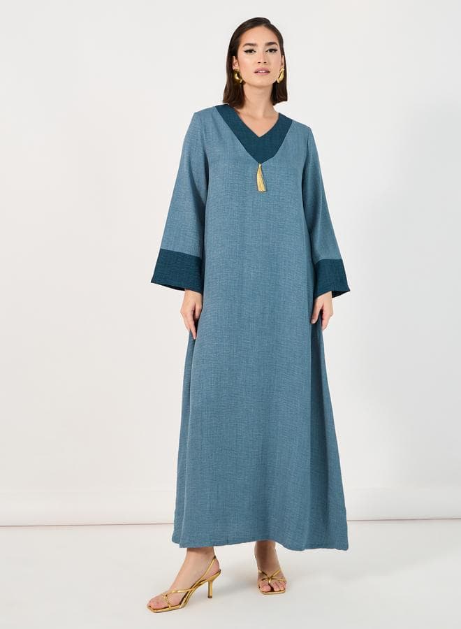 Contrast Cuff Jalabiya with Tassel Detail