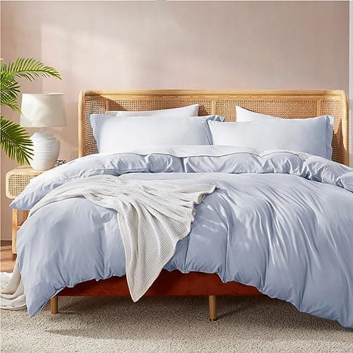 Nestl Ice Blue Duvet Cover Full Size Soft Double Brushed Full Size Duvet Cover Set 3 Piece with Button Closure 1 Duvet Cover 80x90 inches and 2 Pillow Shams