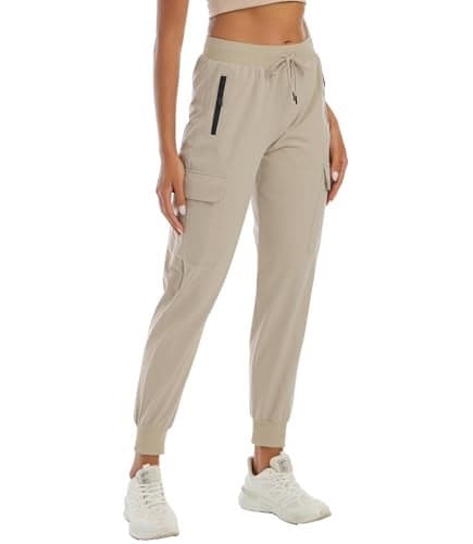 Womens Cargo Hiking Pants with Pocket Lightweight Quick Dry Workout Joggers for Travel Camping and Outdoor WearLight Beige S
