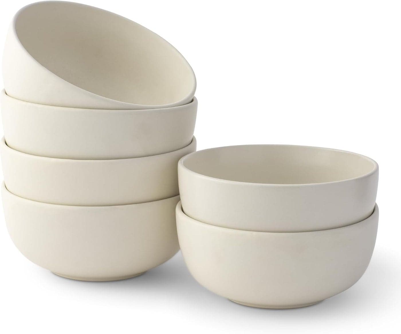 JoyJolt Mesa 23oz Stoneware Soup Bowls Dishwasher and Microwave Safe Bowls 58 Matte Linen White Cereal Bowls Set of 6 for Kitchen Pasta Oatmeal Salad Ice Cream or Dessert