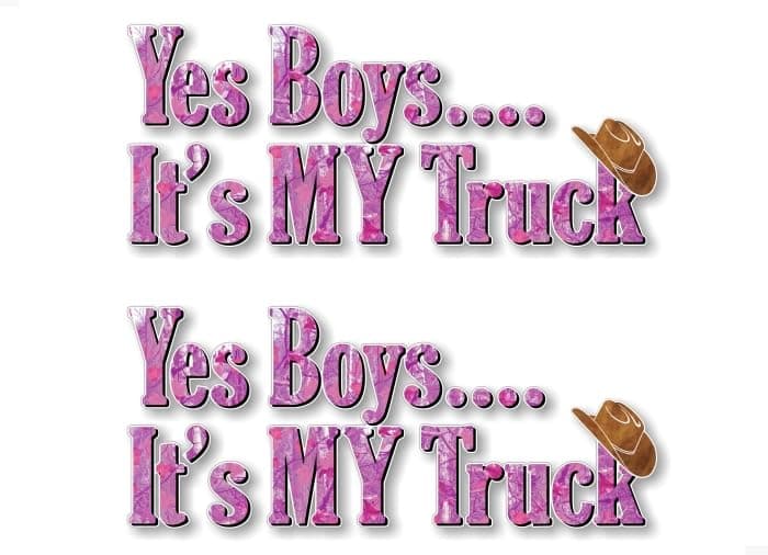 2 Yes Boys Its My Truck Pink CAMO 9 Vinyl Decals with Cowgirl Hat Design Girls Pickup Offroad Truck Girl Chicks 4x4 Off Road Vinyl Stickers 2 Decals
