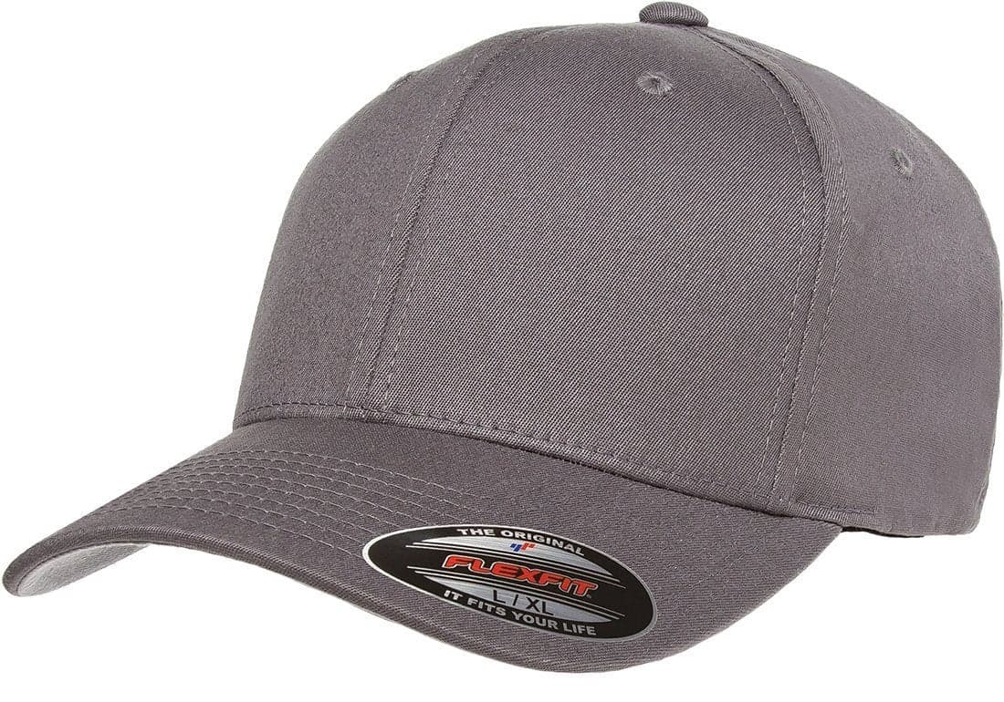 Flexfit Unisex Cotton Twill Fitted Baseball Cap, Grey, Large-X-Large