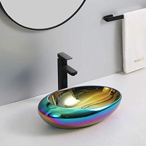 B BACKLINE Ceramic Designer Oval Shape Premium Counter Top/Over Counter Wash Basin Table Top/Vessel Sink For Bathroom & Living Room 19 X 12 X Inch (Multicolour 2)