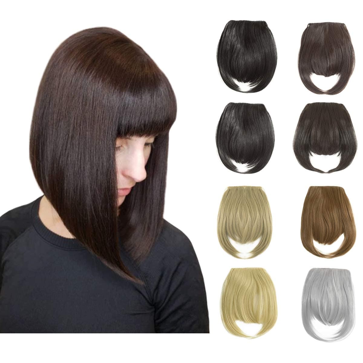 Qunlinta Clip in Bangs Hair Extensions One Piece in Fringe Bangs Hairpiece Synthetic Hair Accessories For Women Dark Brown