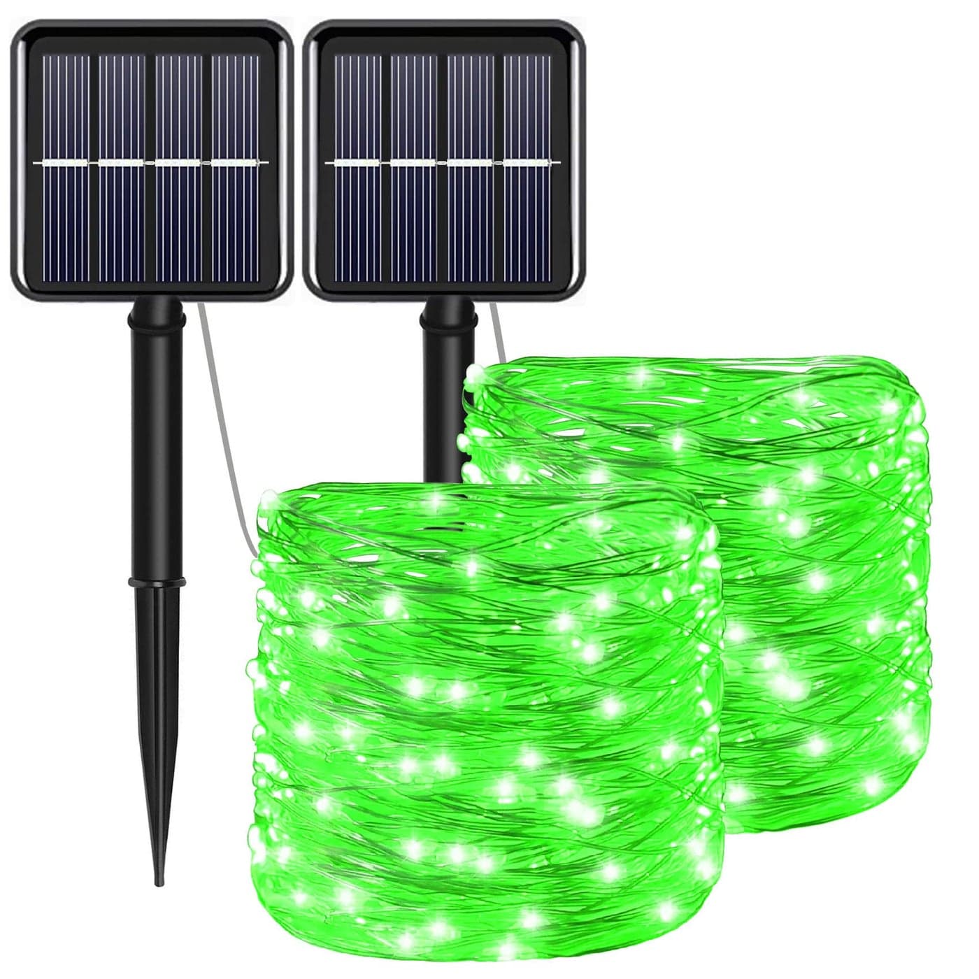 YAOZHOU Green Solar Fairy String Lights Outdoor 2 Pack Each 100LED 8 Modes Copper Wire Lights Christmas Decorations IP67 Waterproof for Garden Patio Fence Balcony