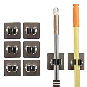 HOMESHOPPER Wall Mounted Grippers Self Adhesive AntiSlip No Drilling Storage and Organization MopBroom Holders for Kitchen Bathroom Garden 31485 mm x 31485 mm x 18547 mm Silver 2