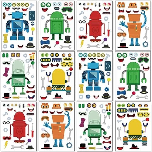 24 Sheets 82759 Make Your Own Robot Stickers for Kids Toddlers Make a Face Stickers for Kids Party Favors Activities