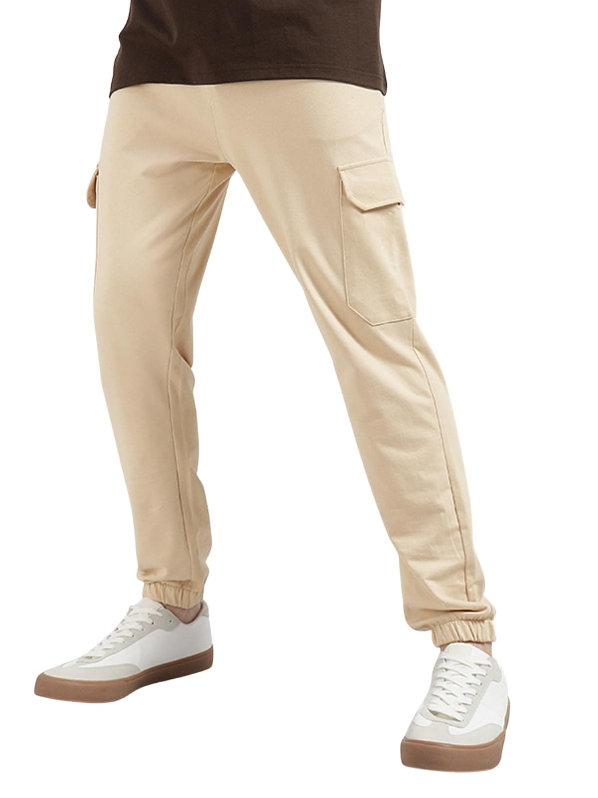 Veirdo® 100% Pure Cotton Regular Fit Beige Mid Rise Trackpants with Pocket for Men & Boys (VDMBW0300005_S)