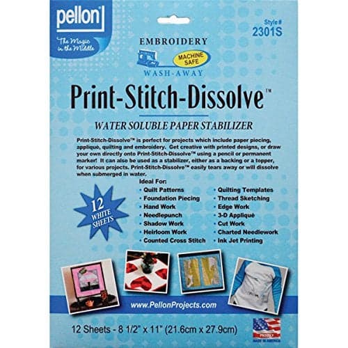 Pellon 2301S PrintStitchDissolve Stabilizer for Embroidery White 85 x 11 12 sheet Pack of 1