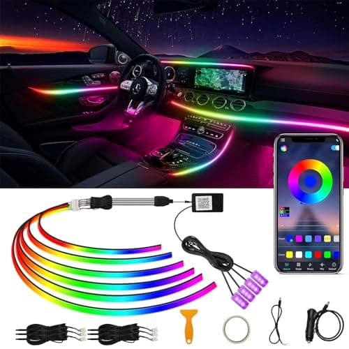 Acrylic Interior Car LED Strip Light RGB Dreamcolor 10 in1 with Wireless APP, 175 inches 593 LED 16 Million Color Fiber Optic Automotive Ambient Light Kits Music Sync Sound Activated Car Neon Lights