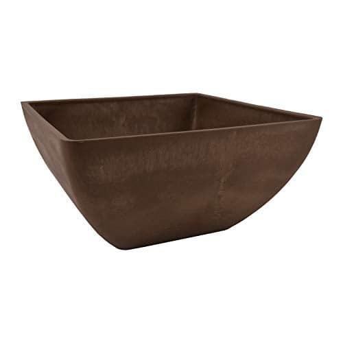 PSW Pot Collection 12x6 inch Plastic/Stone/Wood Composite Square Planter – No Drainage Hole (Drillable), Modern Indoor/Outer Pot for Flowers, Foliage, Succulents, Fairy Gardens, Chocolate