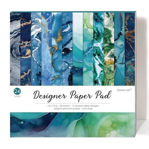 Desecraft 12x12 Ocean Marble Scrapbook Cardstock Decorative Paper for Card Making Journaling Planner Origami Decopage Decorative Spring Scrapbook Paper
