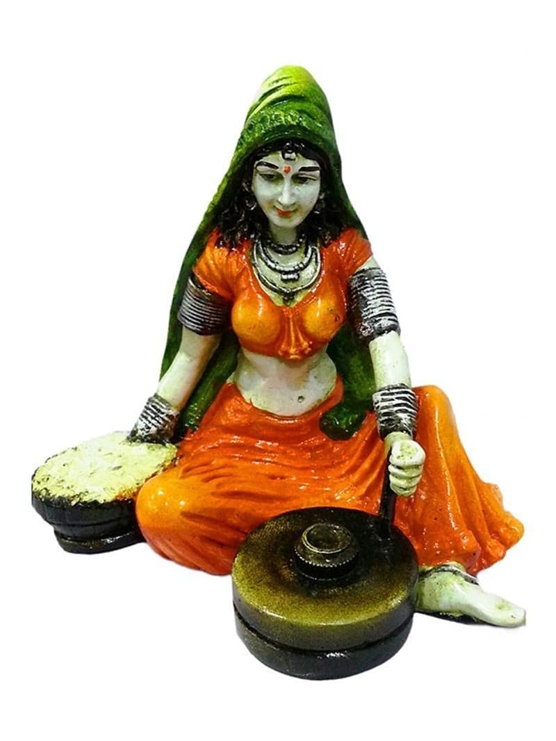 Karigaari India Hnadcrafted Polyresine Lady with Chakki Sculpture Showpiece for Home Dcor and Office