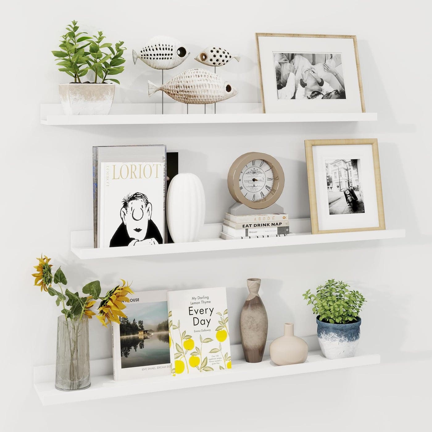 Axeman White Floating Shelves for Wall 36 Inch Picture Ledge Shelf Set of 3 Picture Shelf for Wall with Ledge Long Floating Shelves with Lip Photo Ledge Nursery Bookshelf