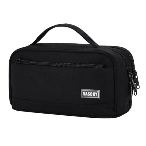 VASCHY Pencil Case, Large Cute Pencil Pen Pouch Organizer w Zippers Top Handle School Supplies for Kids,Teens,Students,Adults,Work Black