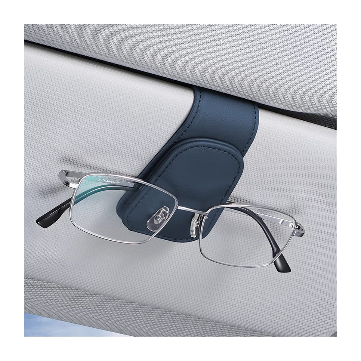 AICEL Sunglasses Holders for Car Sun Visor Leather Eyeglasses Hanger Mounter Magnetic Glasses Holder and Ticket Card Clip Auto Interior Accessories Universal for SUV Pickup Truck