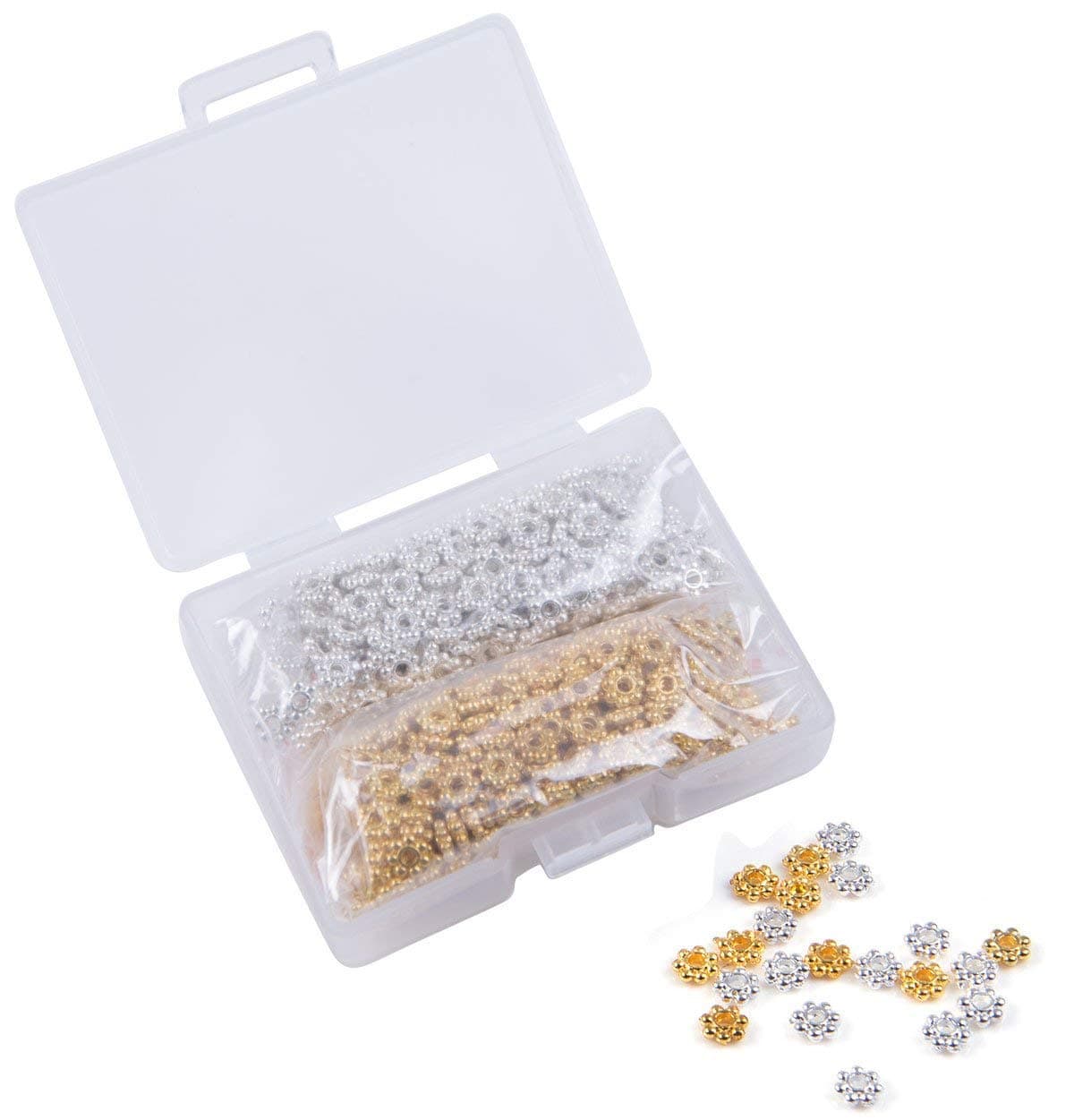 Shapenty 4mm Mini Metal Daisy Spacer Beads Bulk for DIY Craft Bracelets Necklaces Jewelry Making Silver and Gold 600PCS