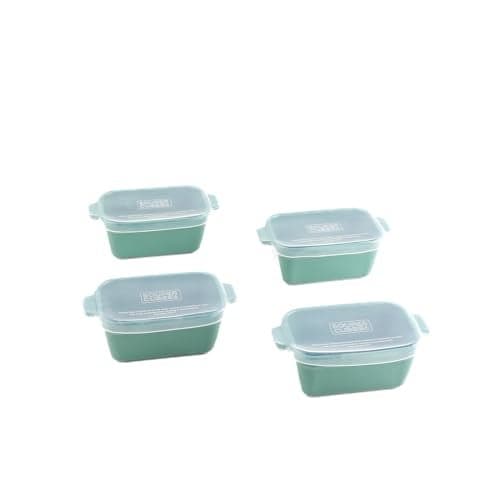 Souper Cubes Stoneware 2.0-5" x 3" Baking Dishes for Oven, Made in USA, Premium Mini Ceramic Baking Dishes with Silicone Covers for Individual Portions, Set of 4 - Kale