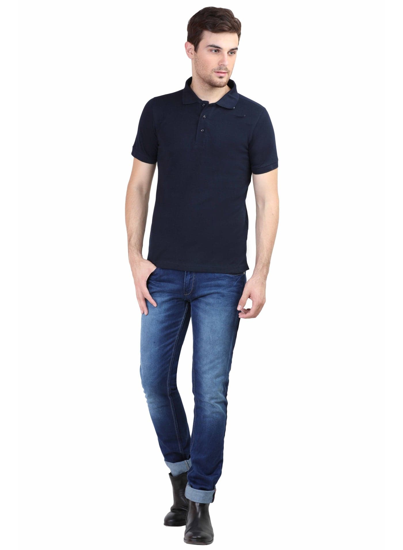 RSO Outfits Men's Plain Polo Collar Half Sleeve T-Shirt -Navy Blue