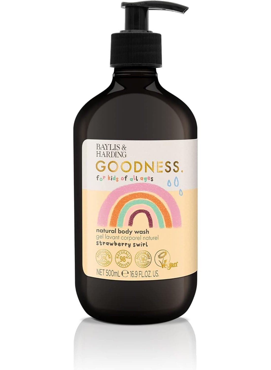 Goodness Kids Strawberry Swirl Natural Body Wash, 500 ml (Pack of 3) - Vegan Friendly